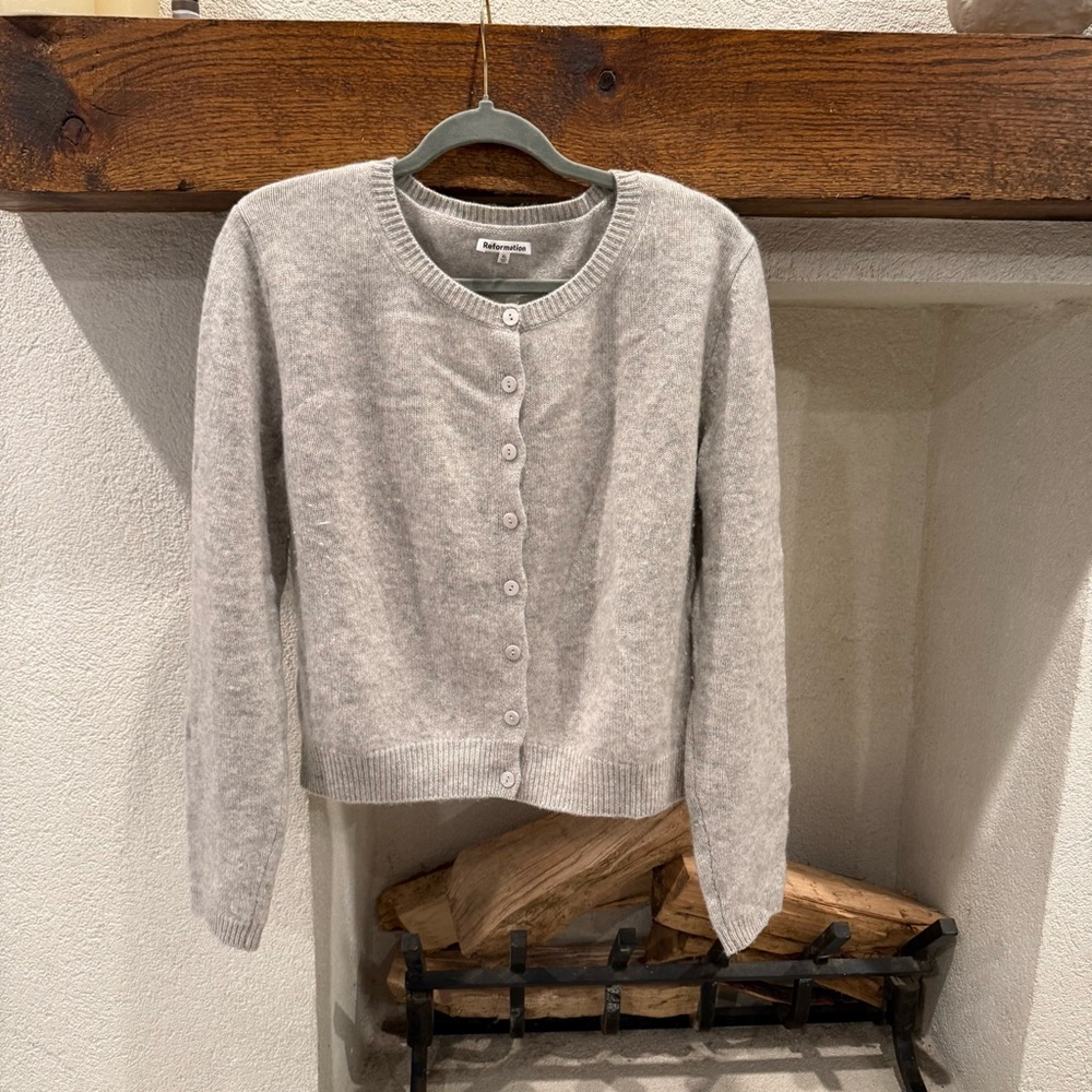 REFORMATION - Clara Cashmere Crew Cardigan Grey sz XL